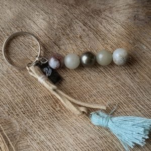 Porte Clé Rhodonite Agathe Labradorite et Perle de Tahiti