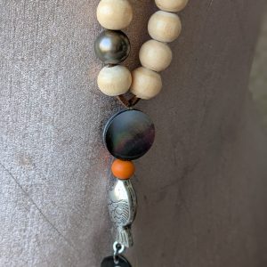 Sautoir Perle Bois Poisson et Perle de Tahiti