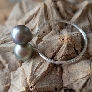 Bague Argent 2 Perles de Tahiti