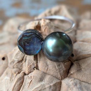 Bague Argent Paua et Perle de Tahiti